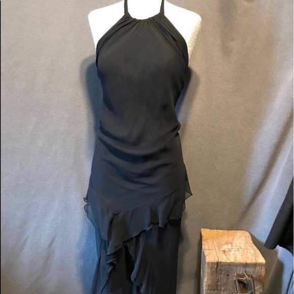 🔥BACKLESS,ABS Evening,Allen Schwartz,Sultry Black,Halter Cocktail Dress, Size 10 - Picture 1 of 6